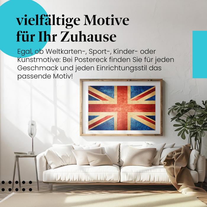 Stylisches Leinwandbild: Union Jack - Die Flagge des Vereinigten Königreichs. Wanddeko für alle, die Großbritannien lieben.