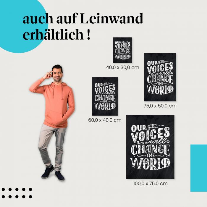 "Our Voices...": Leinwandbild. Typografie, schwarz.