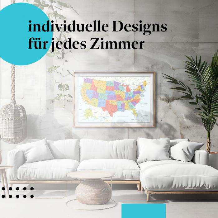 Schlafzimmer Deko: Modernes Schlafzimmer mit "USAKarte" Poster. Dekorativ & informativ.