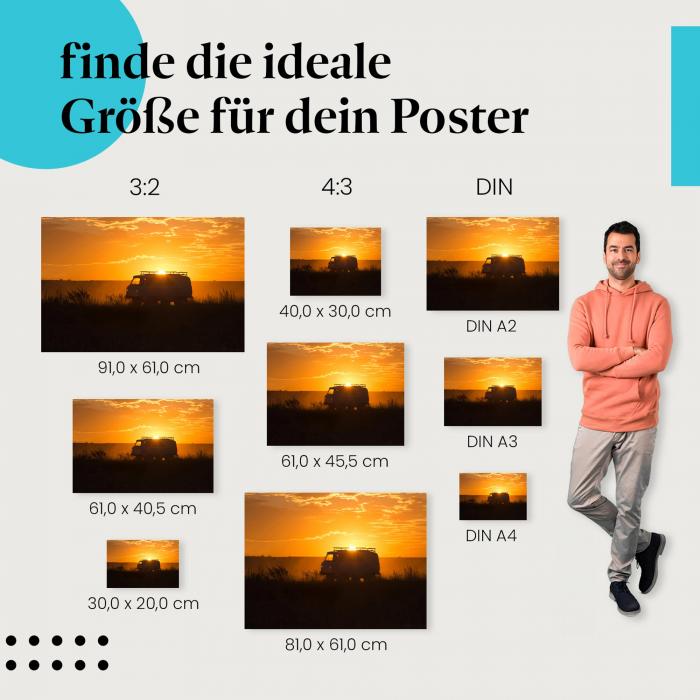 Van, Poster: Silhouette, Sonnenuntergang, Roadtrip.