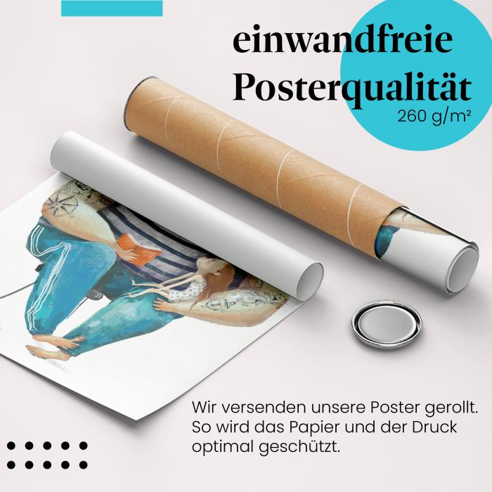 Gerolltes Poster "Vater & Tochter" - Liebevolle Familie, sicher verpackt.