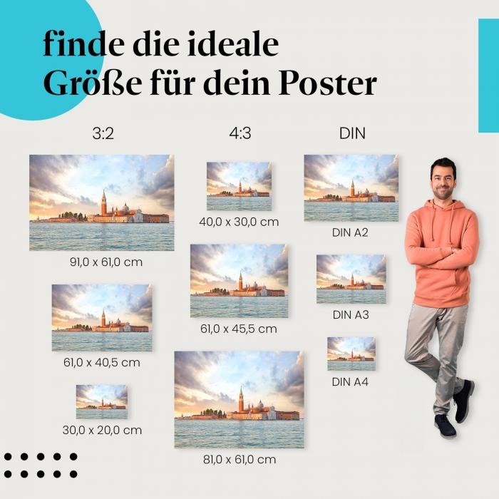 Wähle die ideale Postergröße: Panoramablick auf San Giorgio Maggiore in Venedig bei Sonnenaufgang.