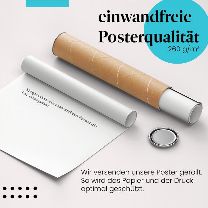 Gerolltes Poster "Verlöbnis". Liebe & Verbindlichkeit, sicher verpackt.