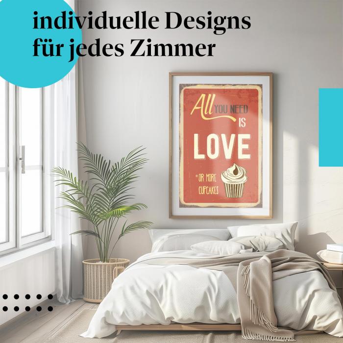 Schlafzimmer Deko: Liebe & Cupcakes mit "Metallschild"