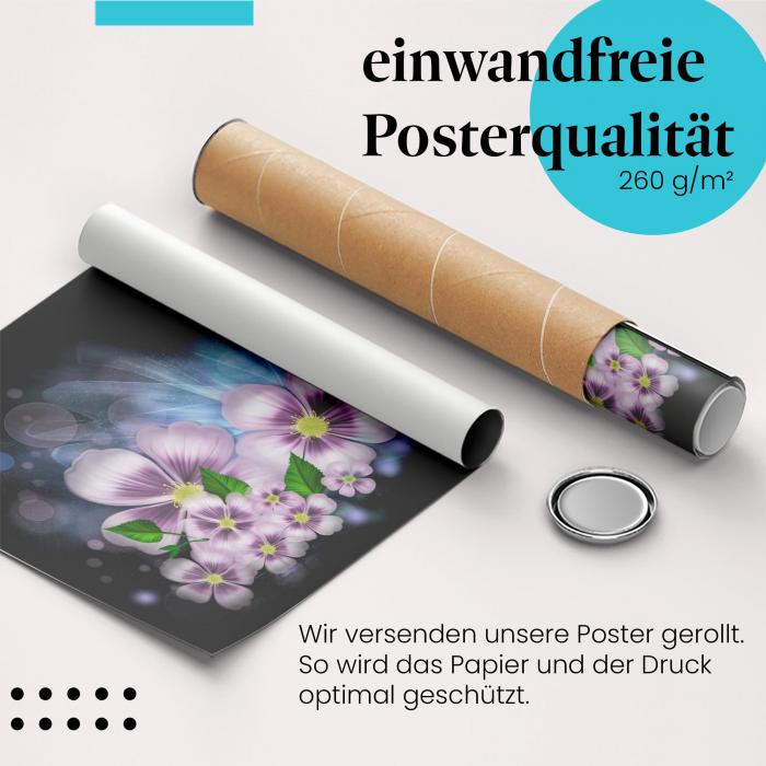 Gerolltes Poster "Violette Blumen", schwarz, Blütenzauber.