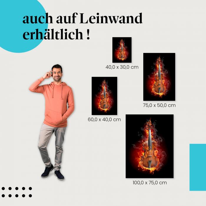 "Violine in Flammen" Leinwandbild. Ideale Größe, setze Akzente mit Kunst in deinem Zuhause!