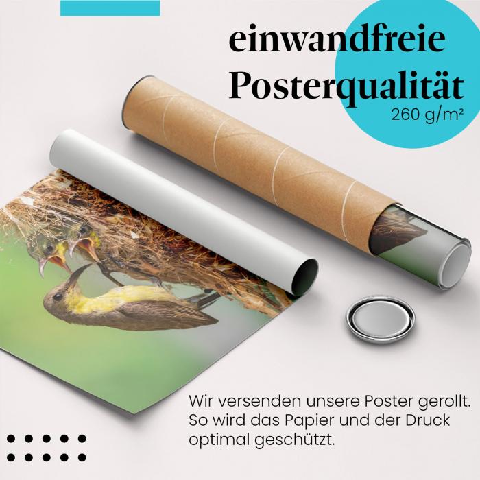 Gerolltes Poster "Vogelküken". Tierfamilie, sicher verpackt.