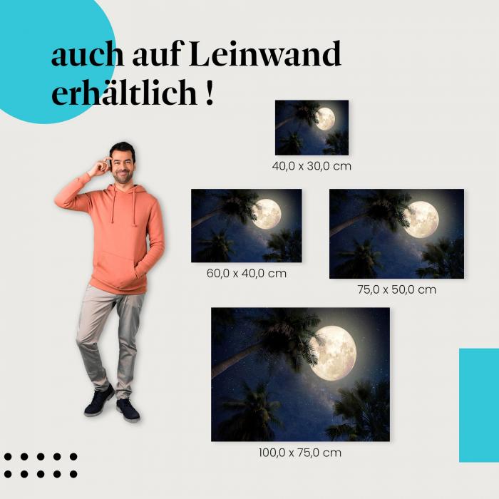 Vollmond über Palmen: Leinwandbild. Sterne, Milchstraße, wähle deine Größe!