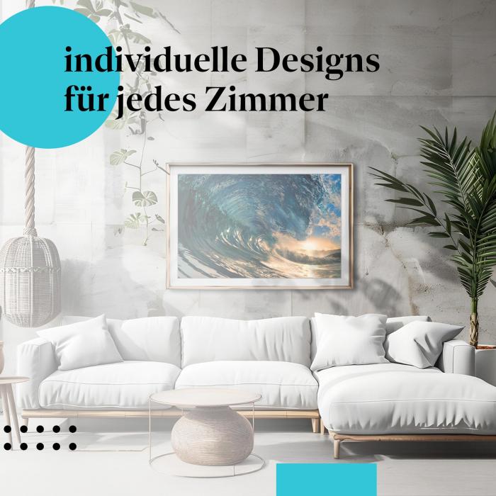 Schlafzimmer Deko: Minimalistisches Zimmer mit "Welle" Poster. Wanddeko im modernen Stil.