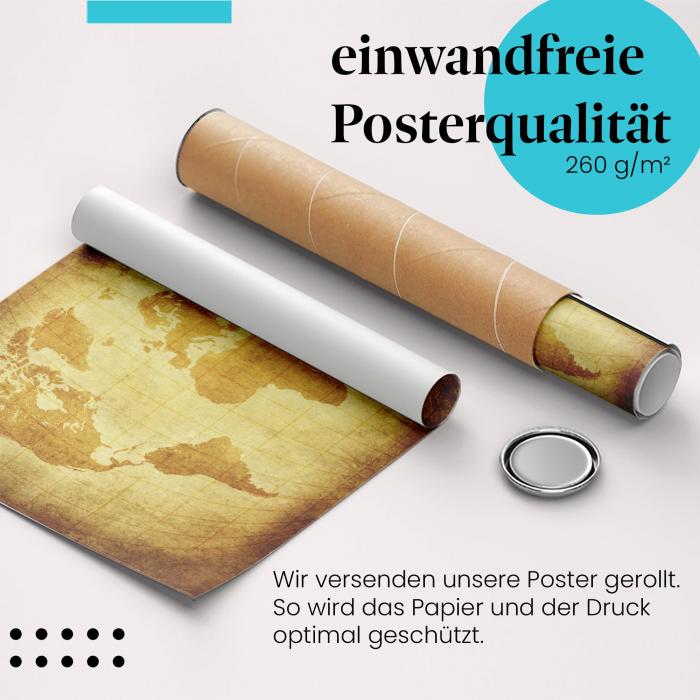 Gerolltes Poster "Historische Weltkarte". Entdeckerlust.