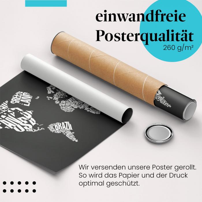 "Weltkarte": Gerolltes Poster - Ländernamen, typografisch.