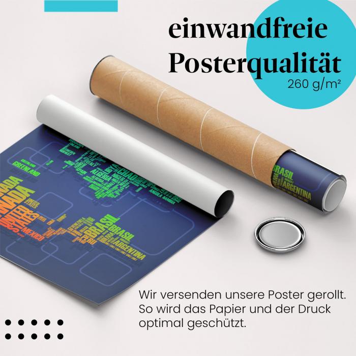 "Weltkarte": Gerolltes Poster - Ländernamen, Verbundenheit.