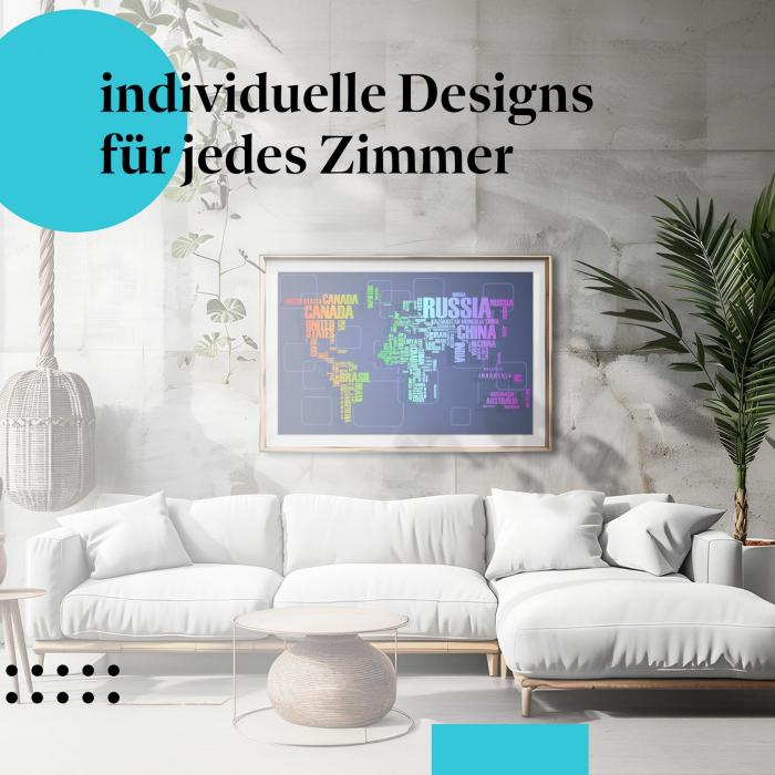 Schlafzimmer Deko: Weltkarte mit "Ländernamen" Poster