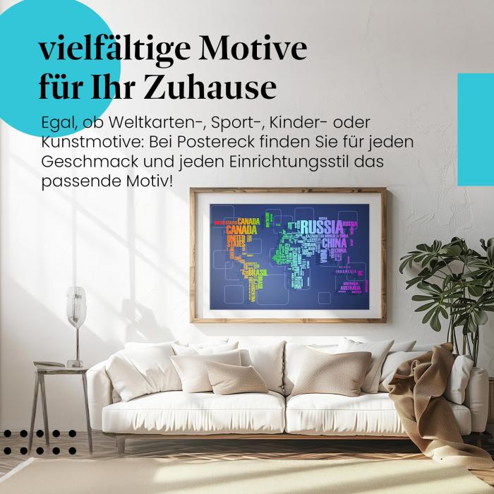 Stylisches Leinwandbild: Weltkarte aus Ländernamen.