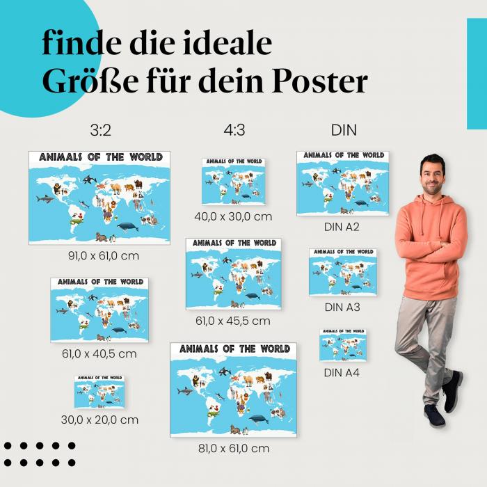 Entdecke die Tierwelt: Tierposter "Tiere der Weltkarte" - Lehre & Deko