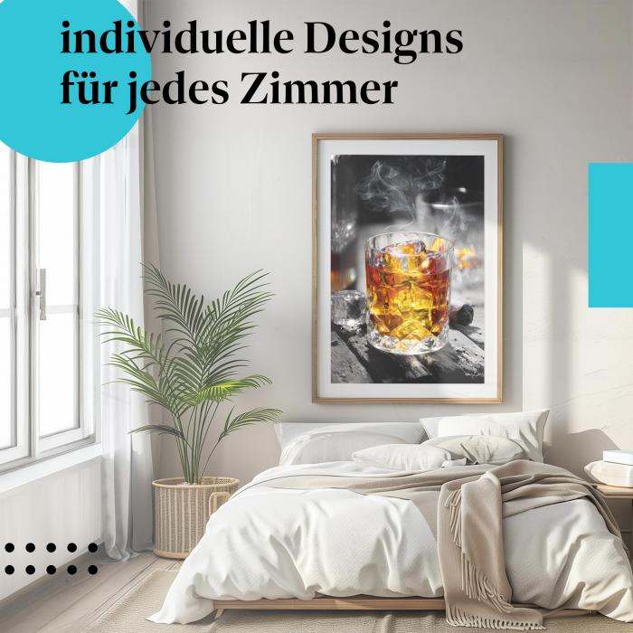 Kunstdruck "Whisky & Zigarre": schaffe eine gemütliche Atmosphäre in deinem Schlafzimmer.