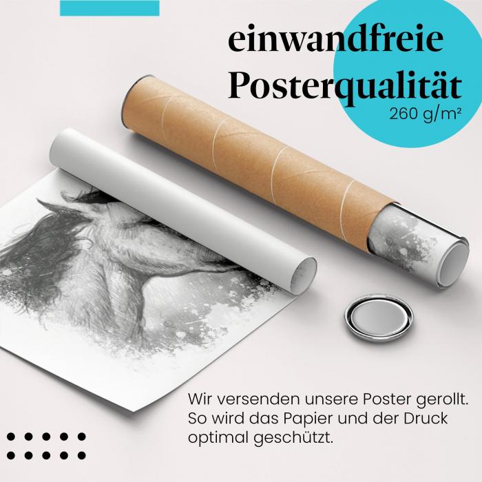 Gerolltes Poster "Pferd". Kraft & Eleganz, sicher verpackt.