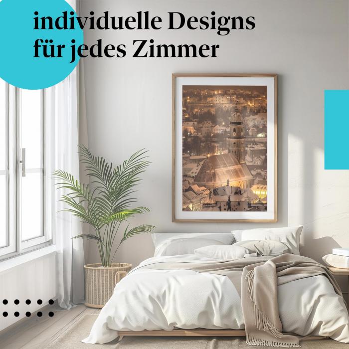 Schlafzimmer Deko: Modernes Zimmer mit "Amberg" Poster. Wanddeko für Winterliebhaber.