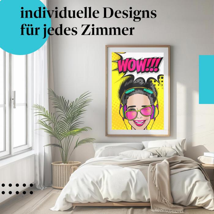 Schlafzimmer Deko: Pop Art mit "Begeisterte Frau" Poster