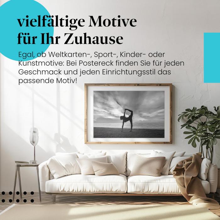 Dieses Leinwandbild mit der Yoga-Silhouette ist ein Hingucker und versprüht die Kraft und Anmut des Yoga.