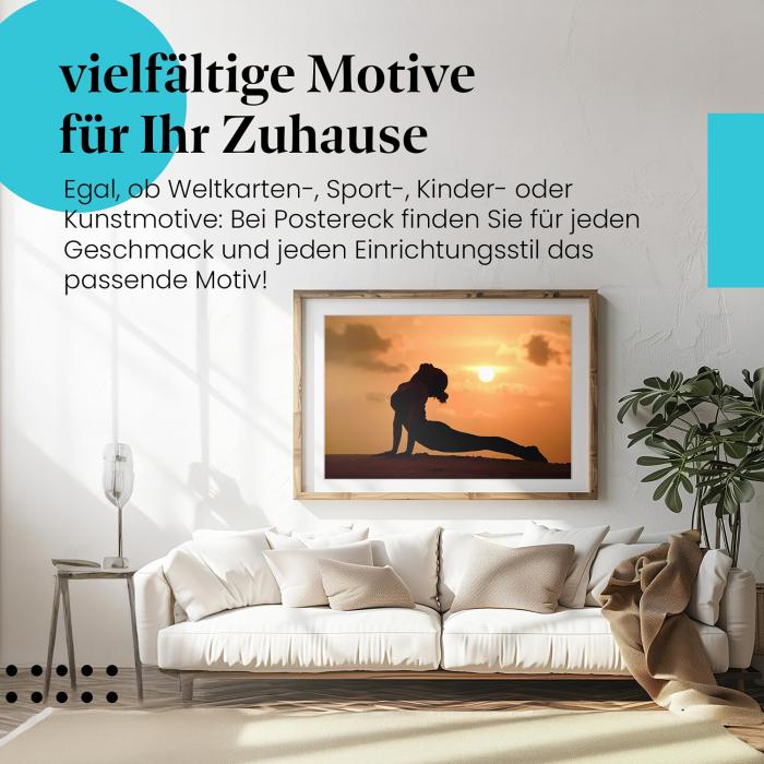 Leinwandbild "Yoga am Strand": Silhouette einer Frau - Ruhe & Entspannung am Meer.