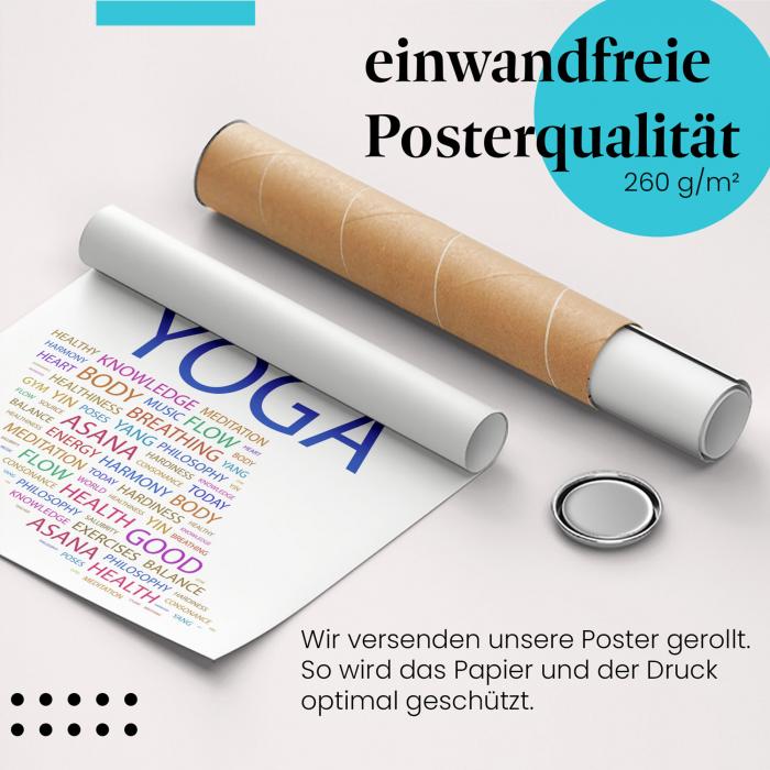 "Yoga": Gerolltes Poster - Körper, Geist, Seele.