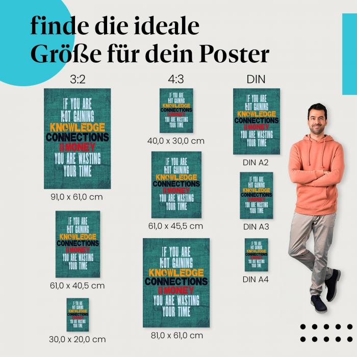 "Zeitverschwendung: Ohne Wissen, Kontakte, Geld": Poster - Produktivität & Erfolg