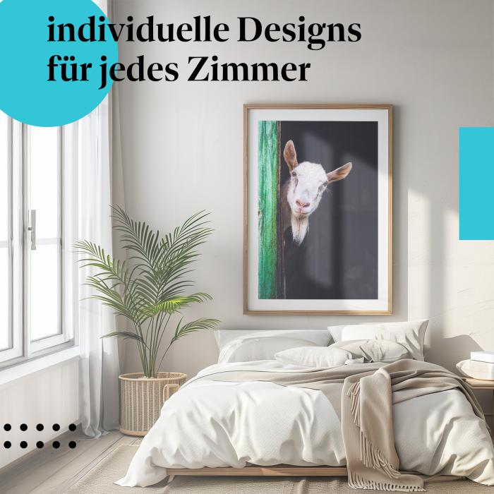 Schlafzimmer Deko: "Ziege" Poster: Ein niedliches Tier - perfekt für Tierliebhaber.