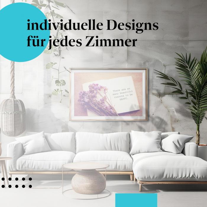 Schlafzimmer Deko: Glück mit "Zitat & Trockenblumen" Poster