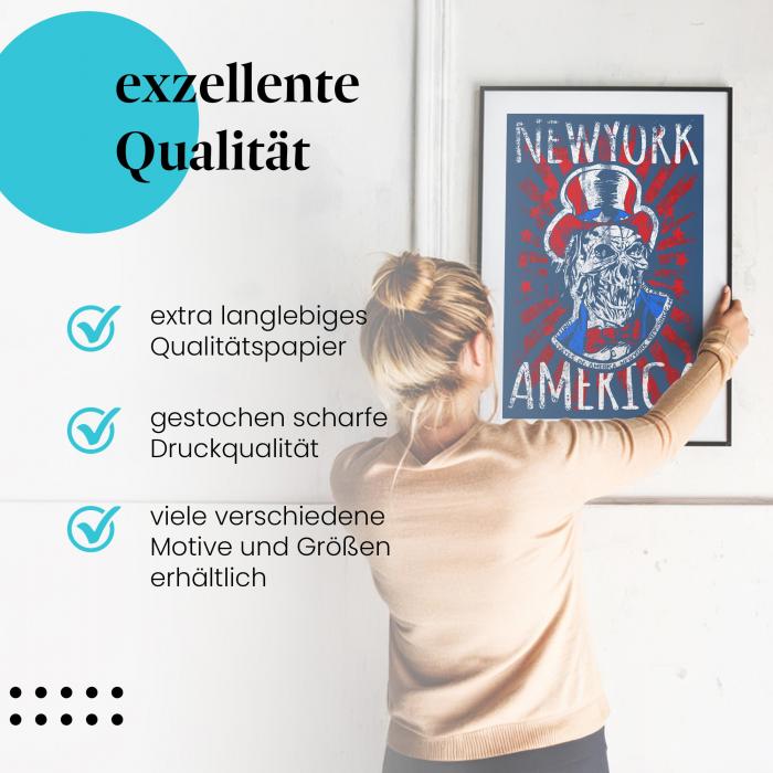 Gerahmtes Wandbild: Uncle Sam Zombie, USA Grusel-Design, hochwertige Druckqualität. Verschiedene Größen erhältlich.