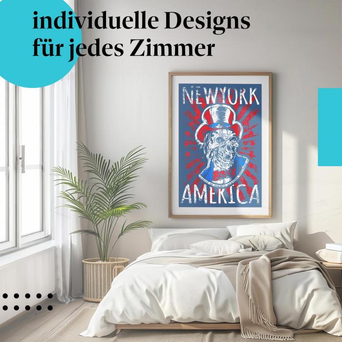 Grusel Poster "Uncle Sam Zombie": USA Design im Grunge-Stil für Halloween