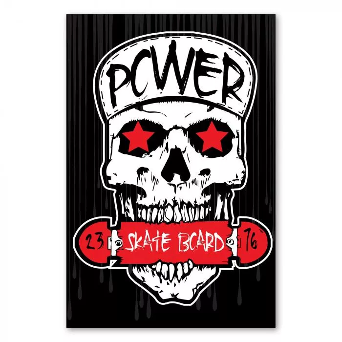 "Power Skateboard" - ein stylischer Print im Graffiti-Stil mit Totenkopf und Skateboard.