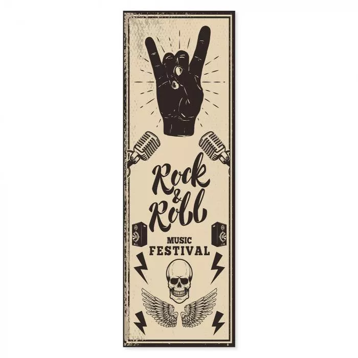 Rockmusik lebt! Dieses Vintage Poster mit Handzeichen und Totenkopf ist ein Must-Have für alle Rockfans.