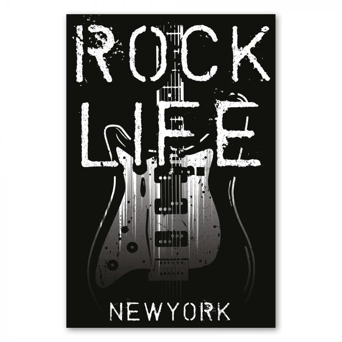 Used-Look E-Gitarre & Schriftzug "Rock Life New York" - cooles Design für Musikliebhaber.