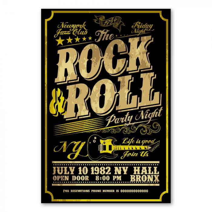 "The Rock'n'Roll Party Night" steht auf diesem Retro-Design im Stil eines Konzertplakats.