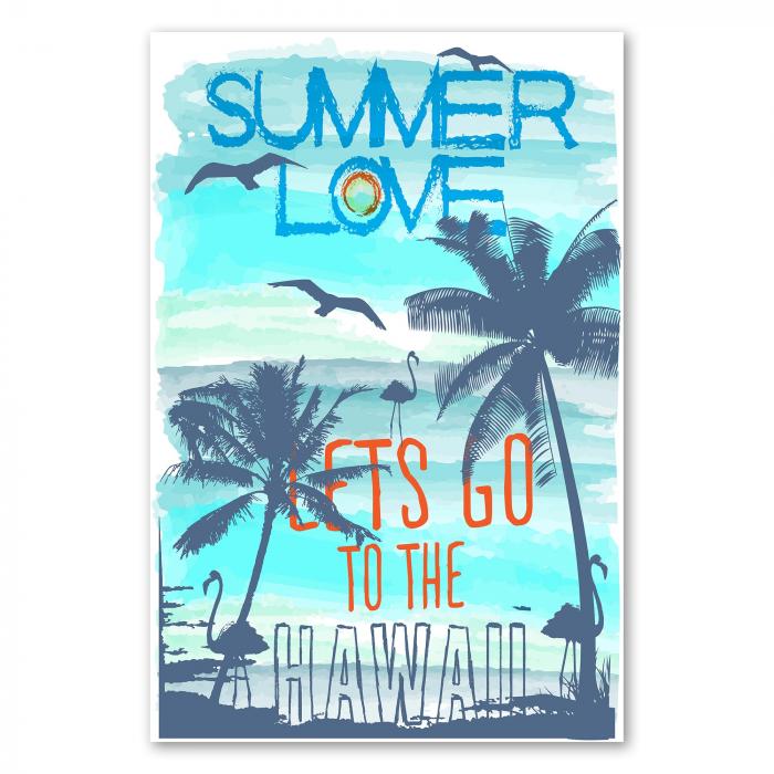 "Summer Love - Let's go to the Hawaii" – ein sommerlicher Print mit Palmen und Flamingos für Urlaubsfeeling pur.