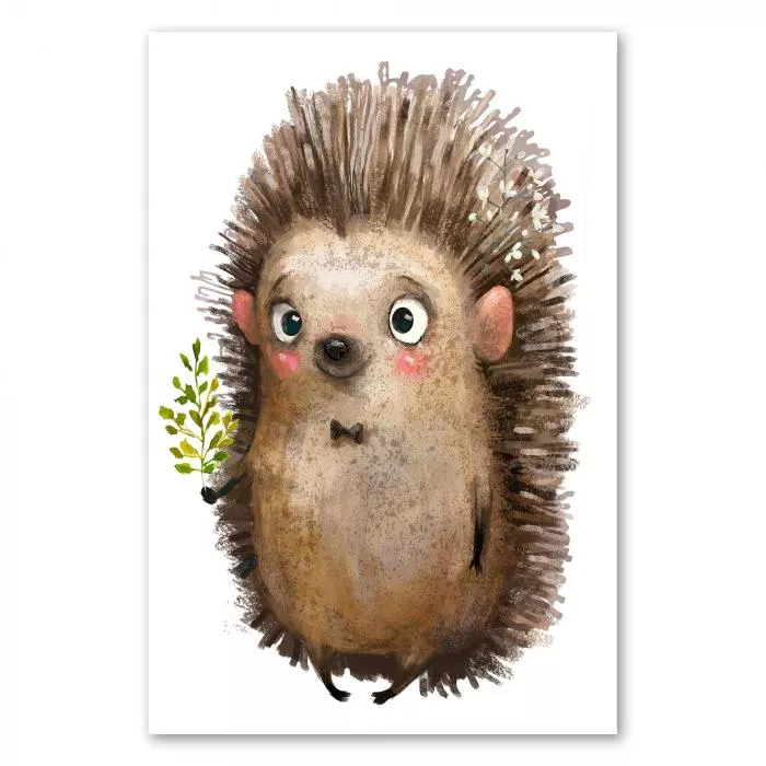 Igel mit Blumenkranz & Zweig, große Augen - Natur & Tierliebe.