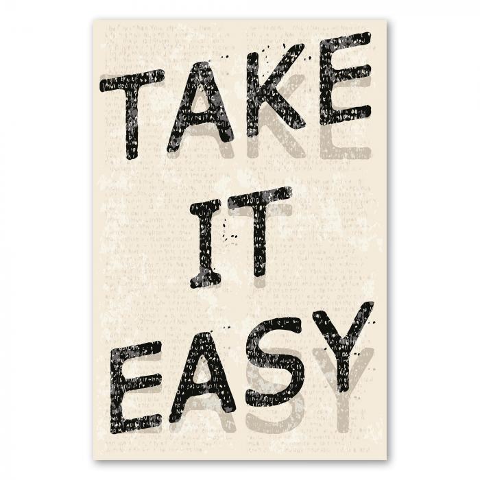 "Take it easy" - Typografie auf strukturiertem Hintergrund, modernes Design.