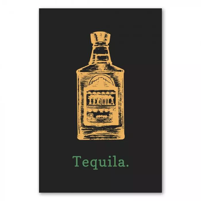 Goldene Illustration: Tequila Flasche auf schwarzem Hintergrund - stylisch.