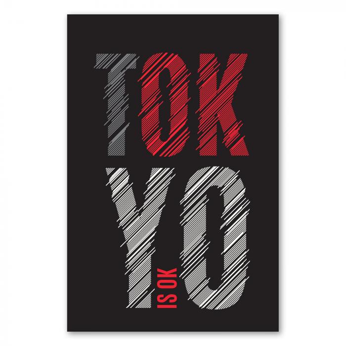 "Tokyo is ok" - stylisches Typografie Design in Rot, Grau & Weiß.