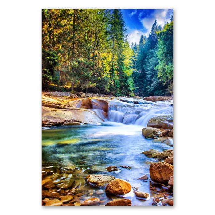 Ein idyllisches Landschaftsbild eines Wasserfalls im grünen Wald - ein Ort der Ruhe und Schönheit.