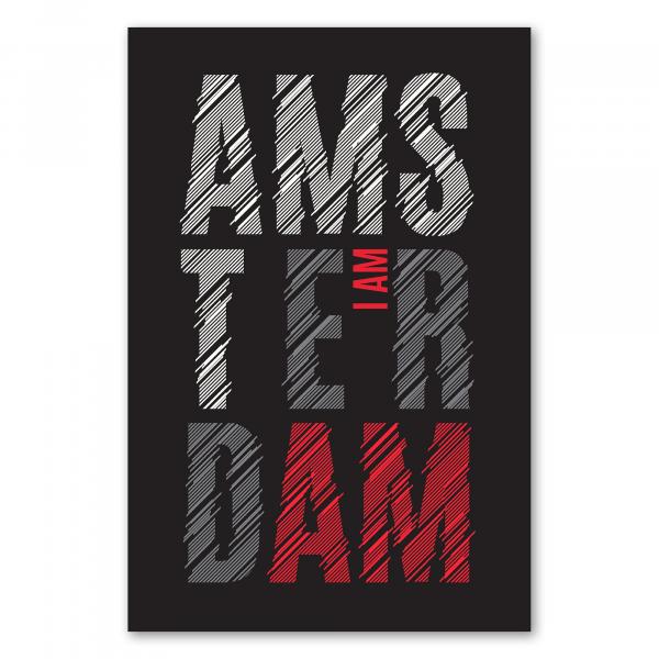 "I am Amsterdam" - stylisches Typografie Design in Rot, Grau & Weiß.