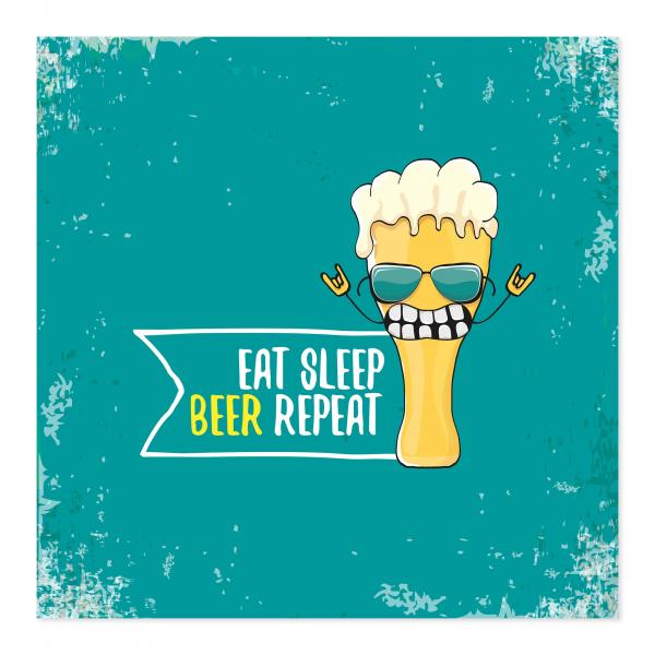 Bierglas mit Sonnenbrille & Spruch "Eat Sleep Beer Repeat".