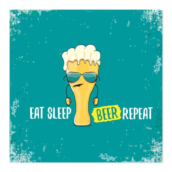 Bierglas mit Sonnenbrille & Spruch "Eat Sleep Beer Repeat".