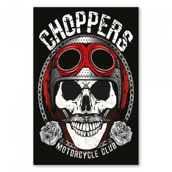 Totenkopf, Brille, Helm, Rosen & Ketten, Logo "Choppers Motorcycle Club".