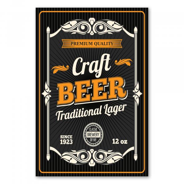 Craft Beer Etikett (Vintage): Ornamente & "Craft Beer Traditional Lager".