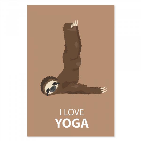 Entspanntes Faultier streckt Beine, "I love Yoga" - humorvoll & langsam.