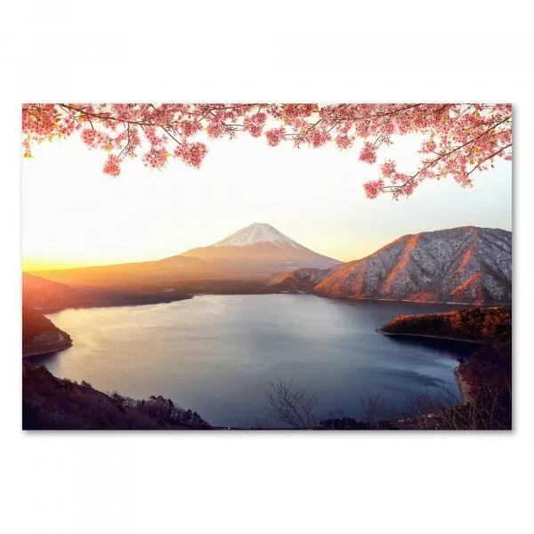 Berg Fuji spiegelt sich im See, Sonnenaufgang, Kirschblüten.