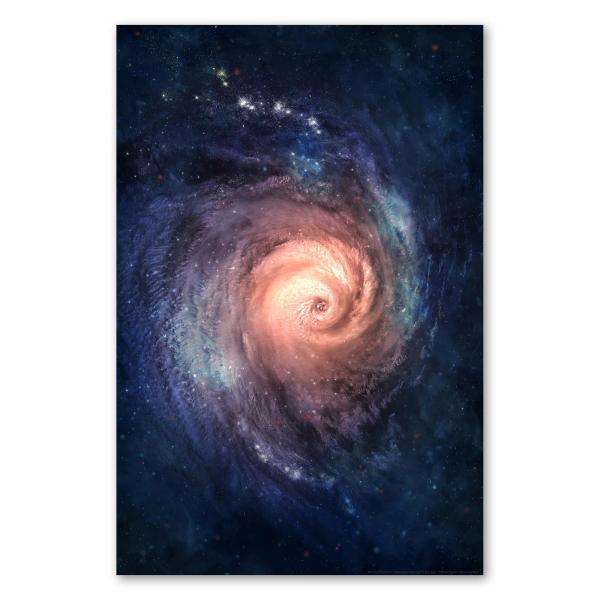 Spirale aus Sternen und Nebel erstrahlt in Blau-, Rosa- und Orangetönen, Schönheit des Universums wird greifbar.