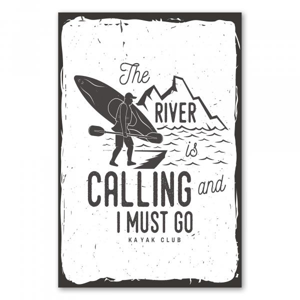 „The River Is Calling And I Must Go“ - Vintage-Poster für Outdoor-Enthusiasten, die Sehnsucht nach Abenteuer weckt.